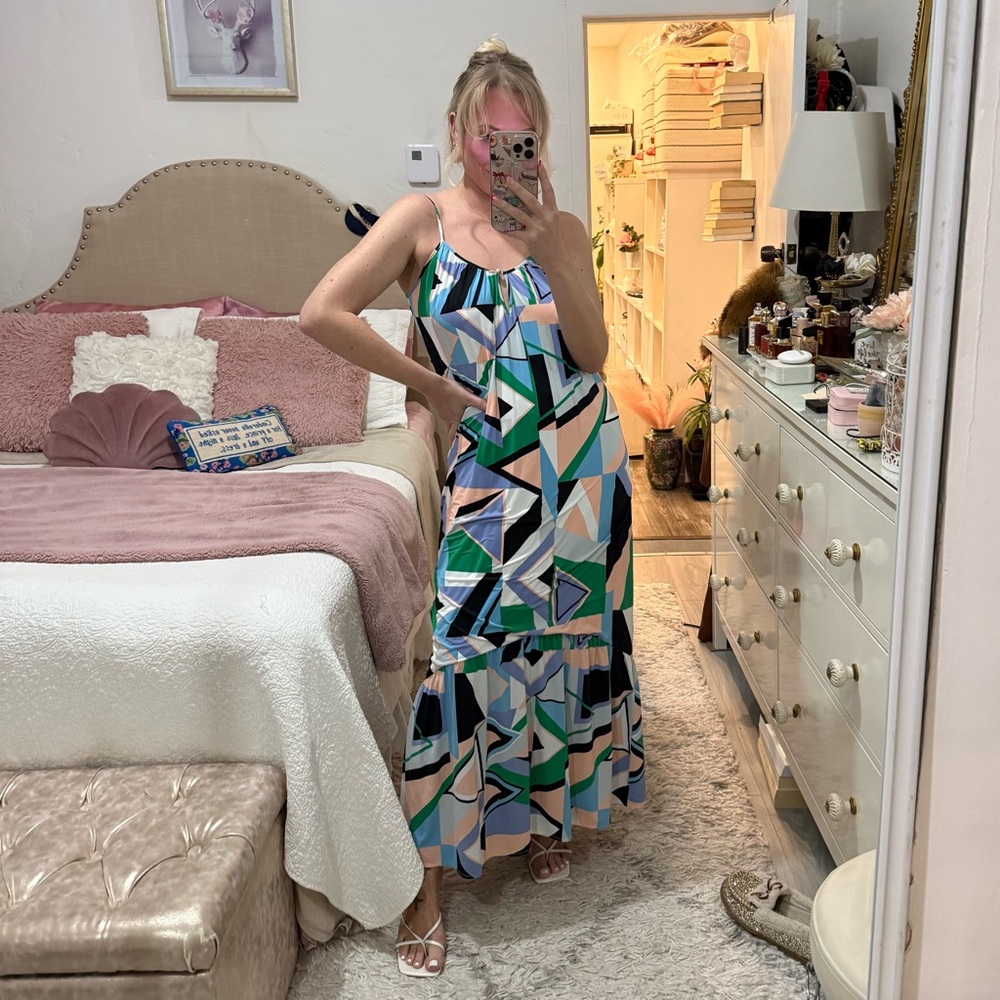 Hermoza Geometric Print Sleeveless Maxi Dress/Swimsuit Cover Up